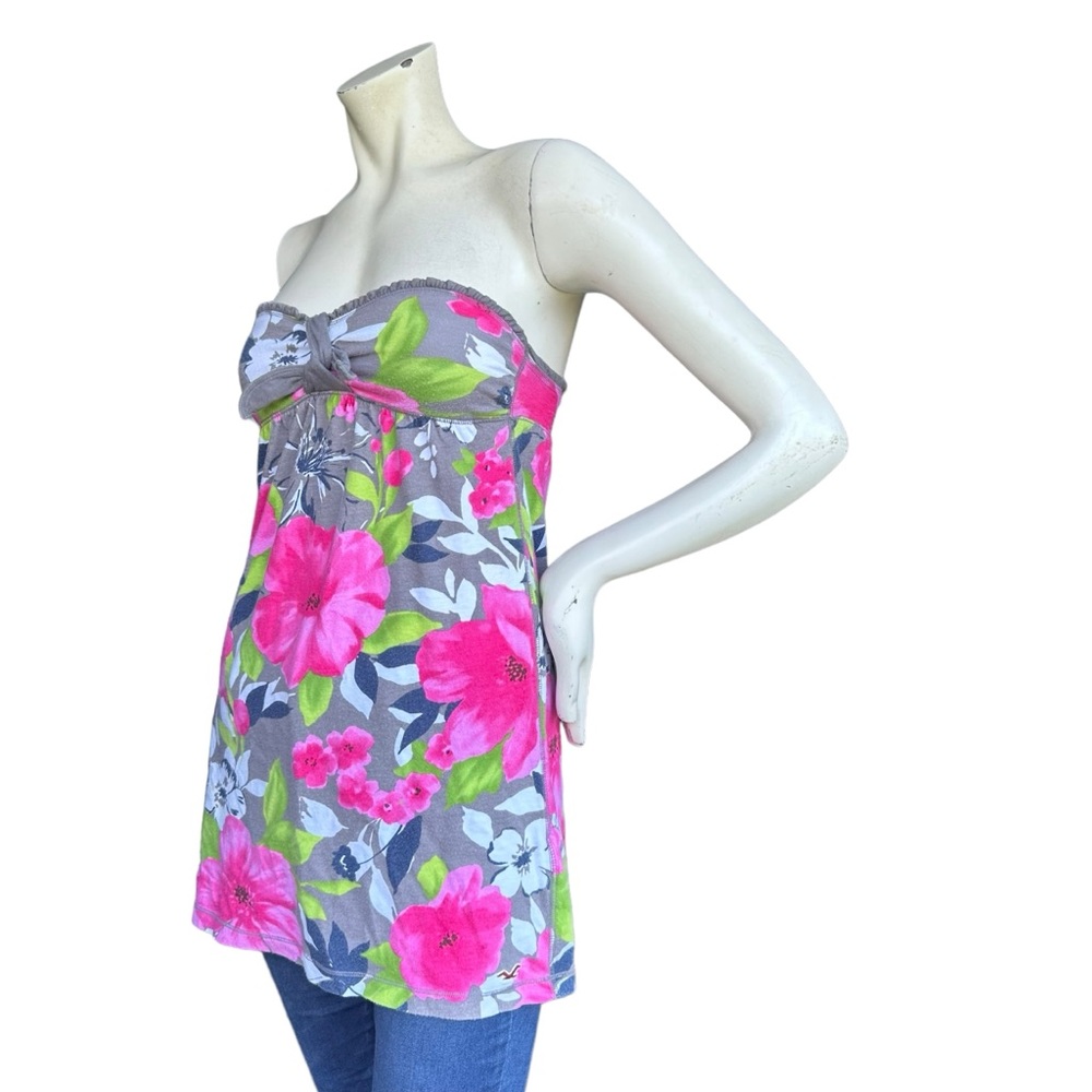 Y2K Hollister Pink & Green Tropical Floral Babydoll Tube Top Cottage Size XS - Picture 7 of 9